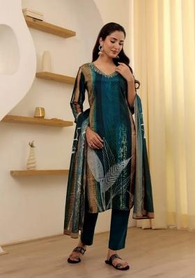 Rama Green Embroidered Chanderi Salwar Kameez With Dupatta