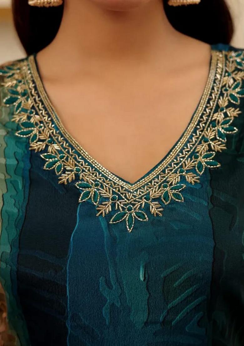 Rama Green Embroidered Chanderi Salwar Kameez With Dupatta