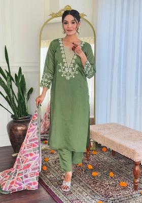 Pista Green Embroidered Chinon Salwar Kameez With Dupatta