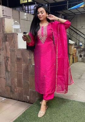Pink Embroidered Organza Salwar Kameez With Dupatta