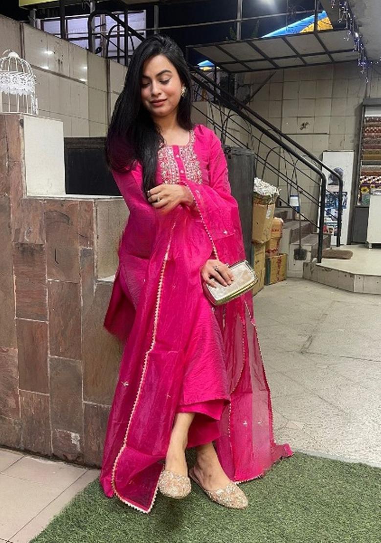 Pink Embroidered Organza Salwar Kameez With Dupatta