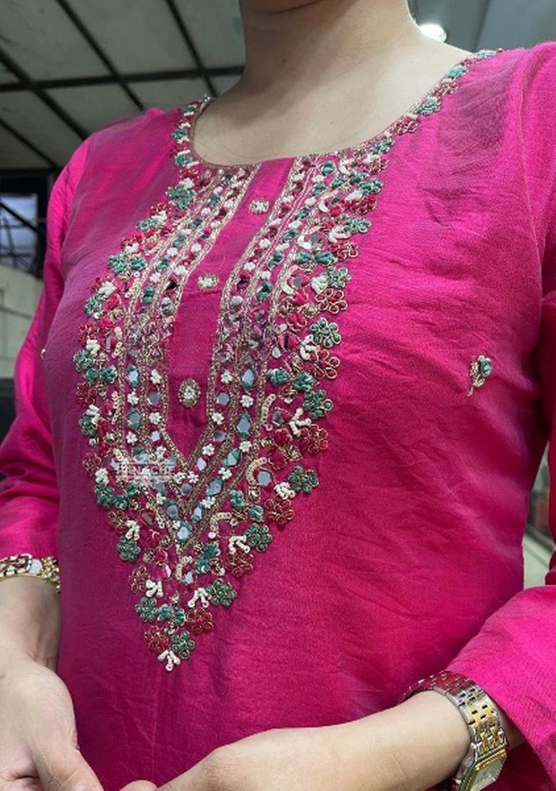 Pink Embroidered Organza Salwar Kameez With Dupatta