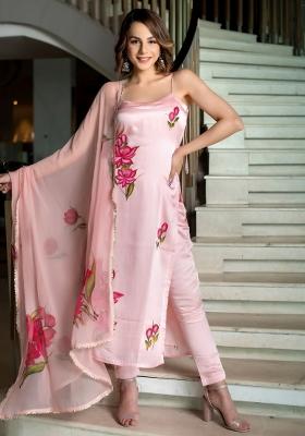 Baby Pink Embroidered Chanderi Salwar Kameez With Dupatta
