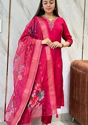 Pink Embroidered Organza Salwar Kameez With Dupatta