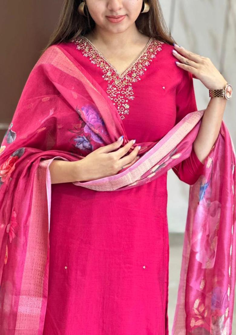 Pink Embroidered Organza Salwar Kameez With Dupatta