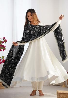 Black Embroidered Vichitra Silk Salwar Kameez With Dupatta