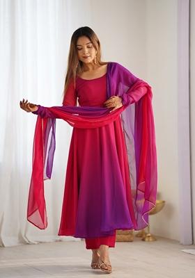 Dark pink Printed Georgette Anarkali Set With Dupatta
