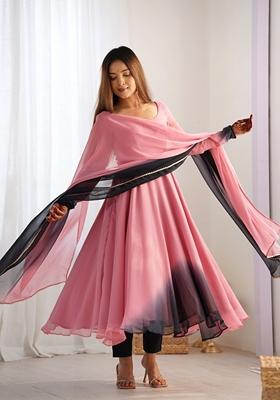 Onion Pink Printed Georgette Anarkali Set With Dupatta