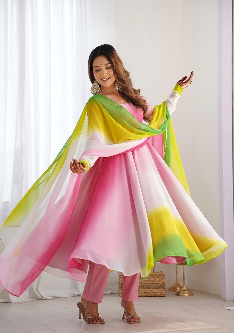 Multicolor Printed Georgette Anarkali Set With Dupatta