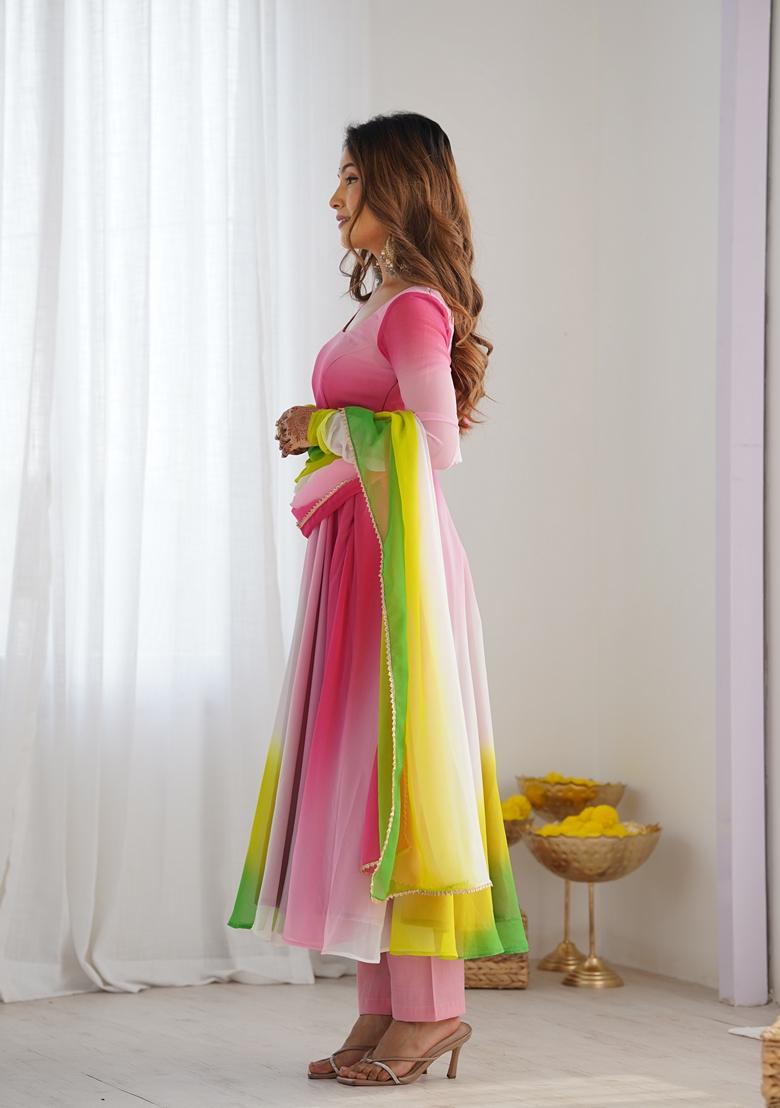 Multicolor Printed Georgette Anarkali Set With Dupatta