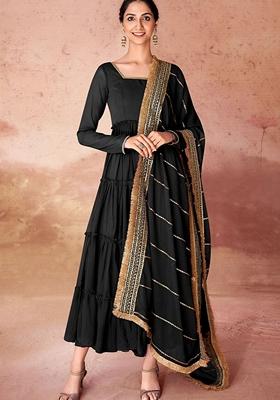 Black Embroidered Georgette Anarkali Set With Dupatta