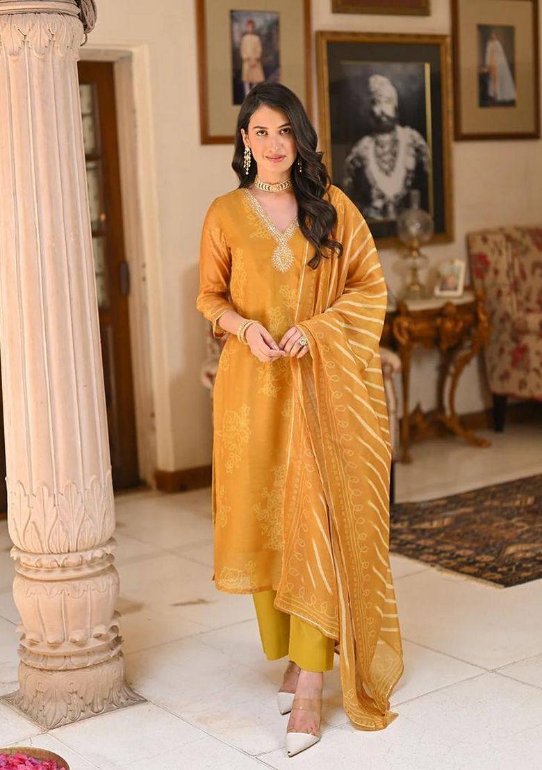 Orange Embroidered Viscose Rayon Salwar Kameez With Dupatta