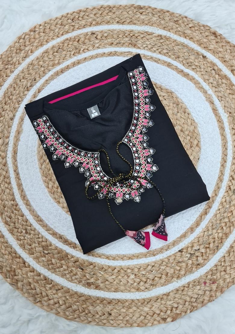 Black Embroidered Chanderi Salwar Kameez With Dupatta