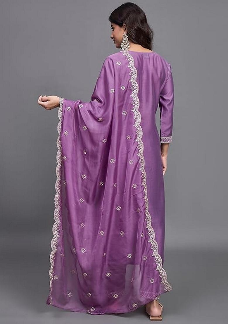 Purple Embroidered Organza Salwar Kameez With Dupatta