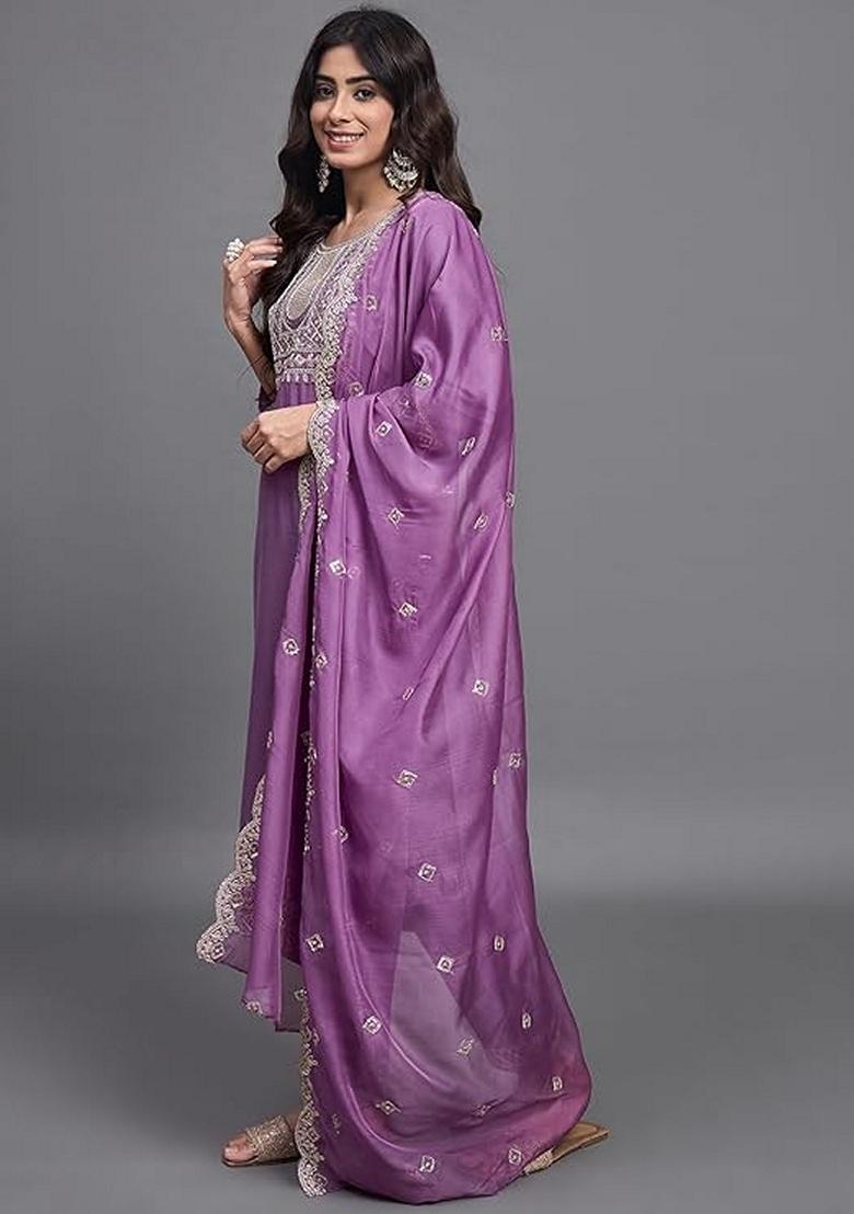 Purple Embroidered Organza Salwar Kameez With Dupatta
