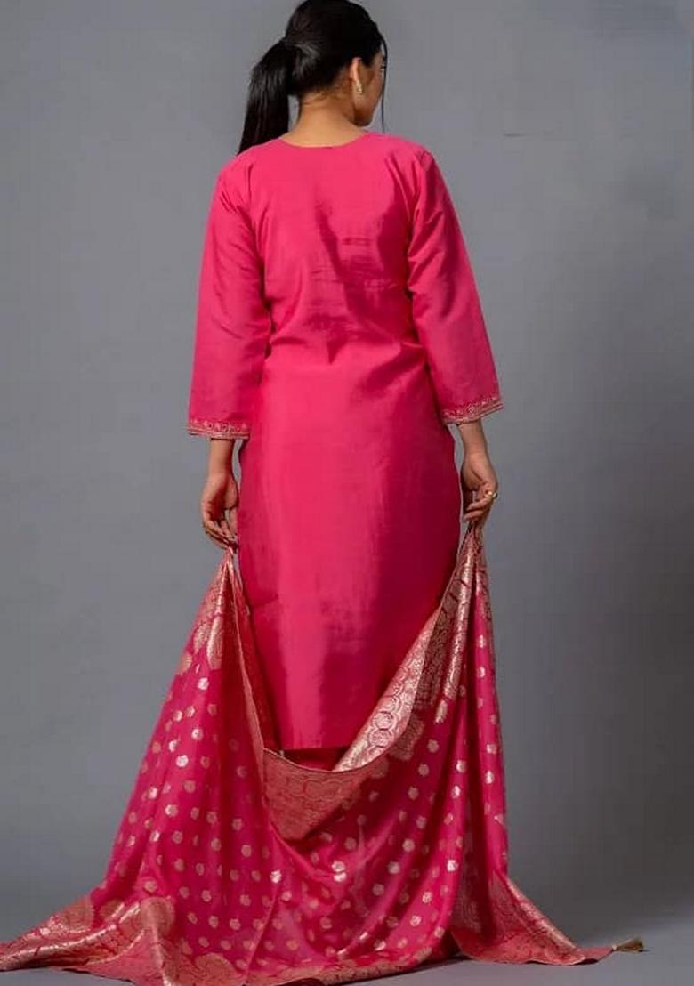 Pink Embroidered Chanderi Salwar Kameez With Dupatta
