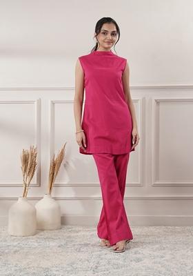 Fuchsia Pink Solid Cotton Co Ord Set