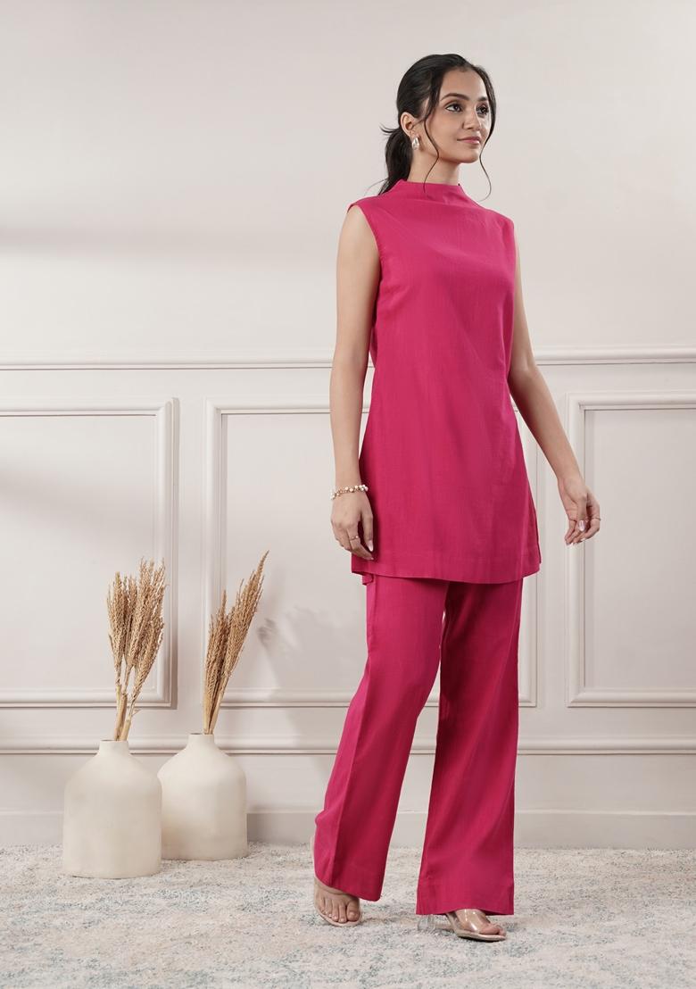 Fuchsia Pink Solid Cotton Co Ord Set