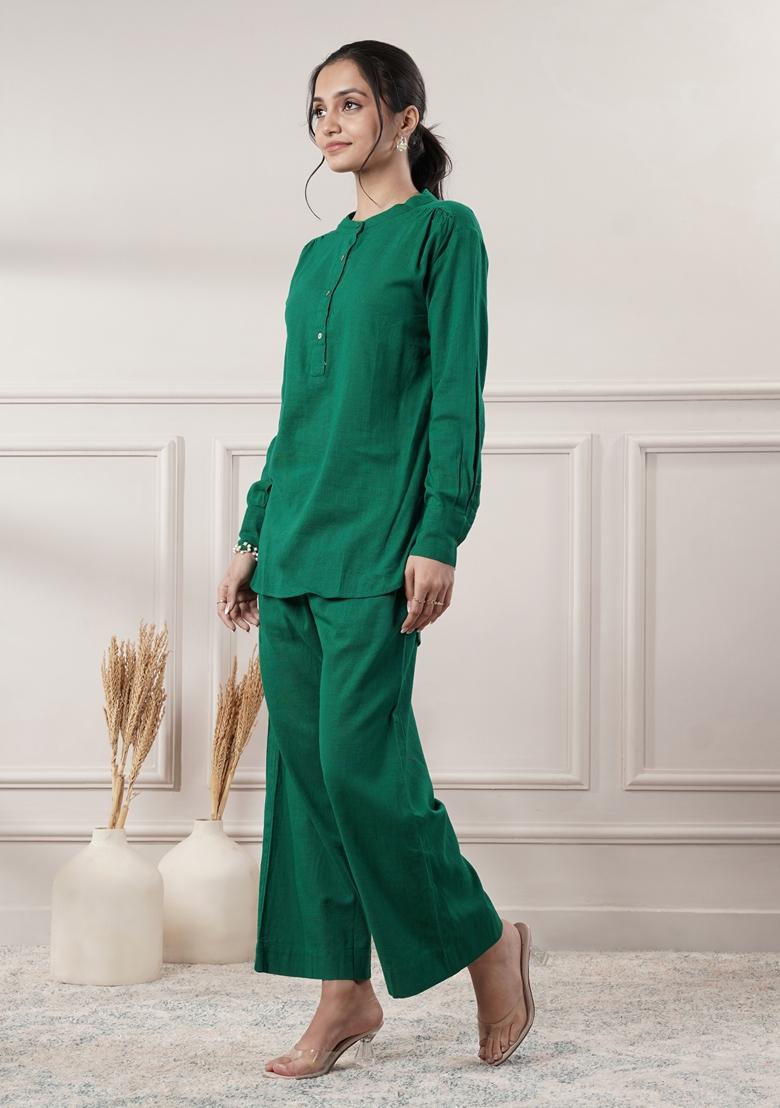 Emerald Green Solid Cotton Co Ord Set