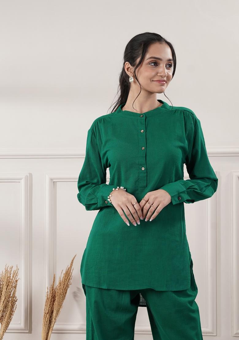 Emerald Green Solid Cotton Co Ord Set