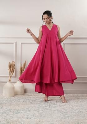 Fuchsia Pink Solid Cotton Co Ord Set