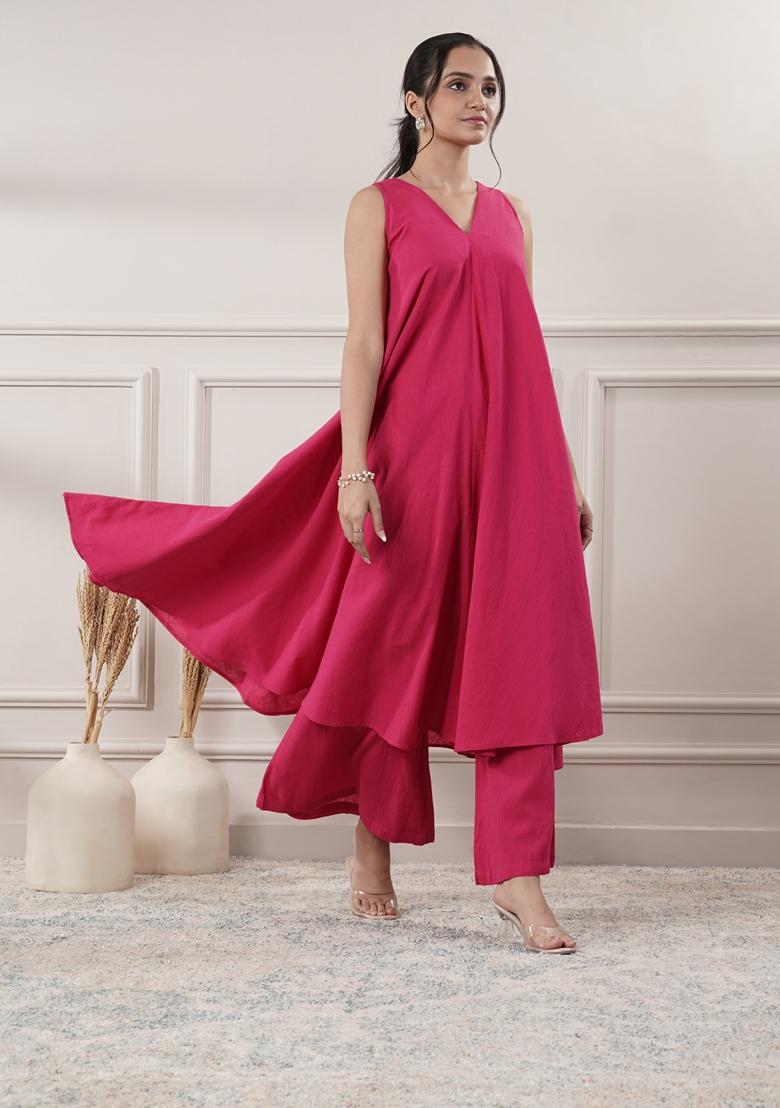 Fuchsia Pink Solid Cotton Co Ord Set