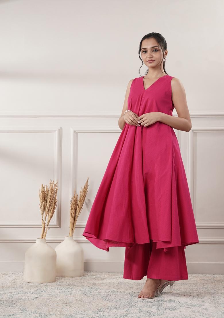 Fuchsia Pink Solid Cotton Co Ord Set