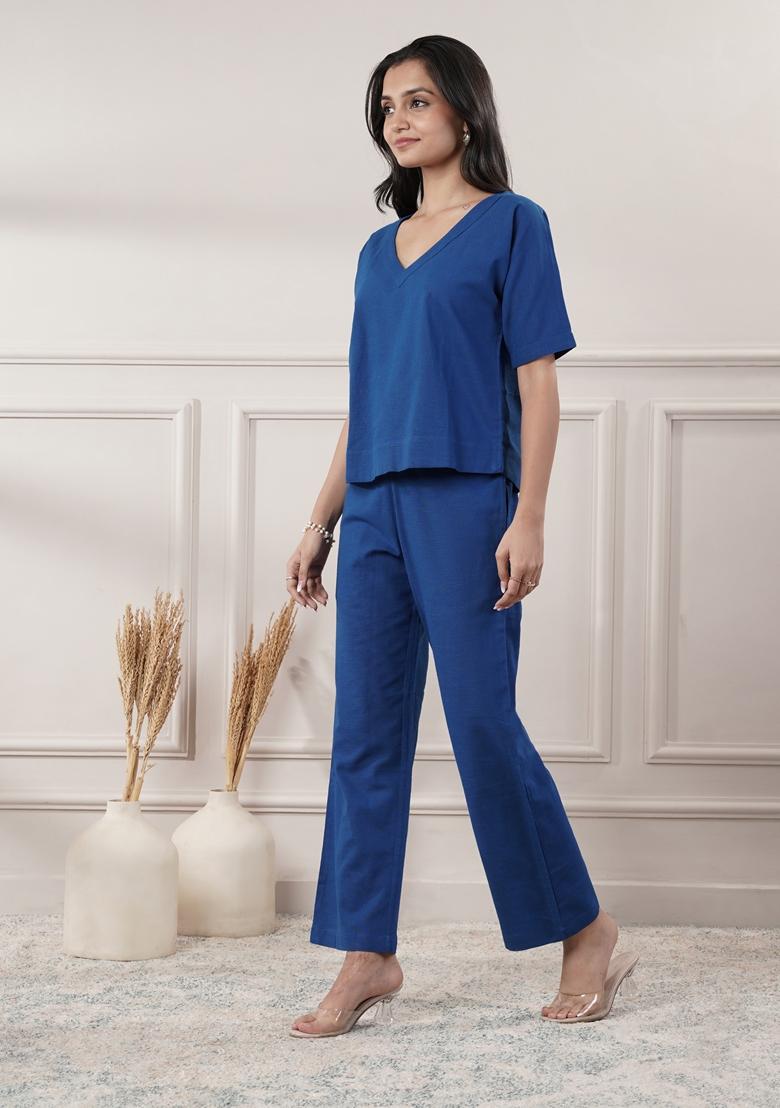 Royal Blue Solid Cotton Co Ord Set