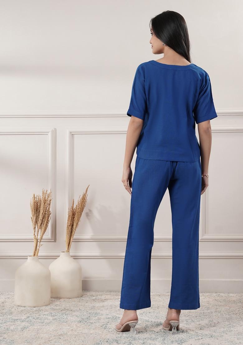 Royal Blue Solid Cotton Co Ord Set