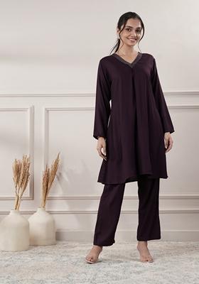 Purple Solid Cotton Co Ord Set