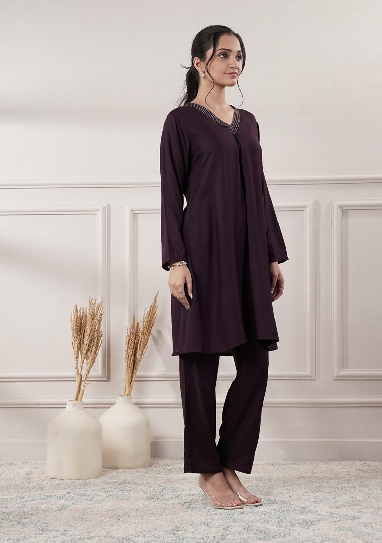 Purple Solid Cotton Co Ord Set