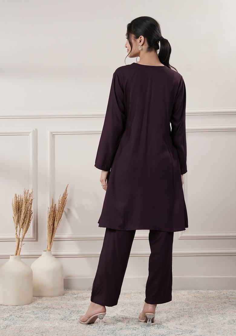 Purple Solid Cotton Co Ord Set
