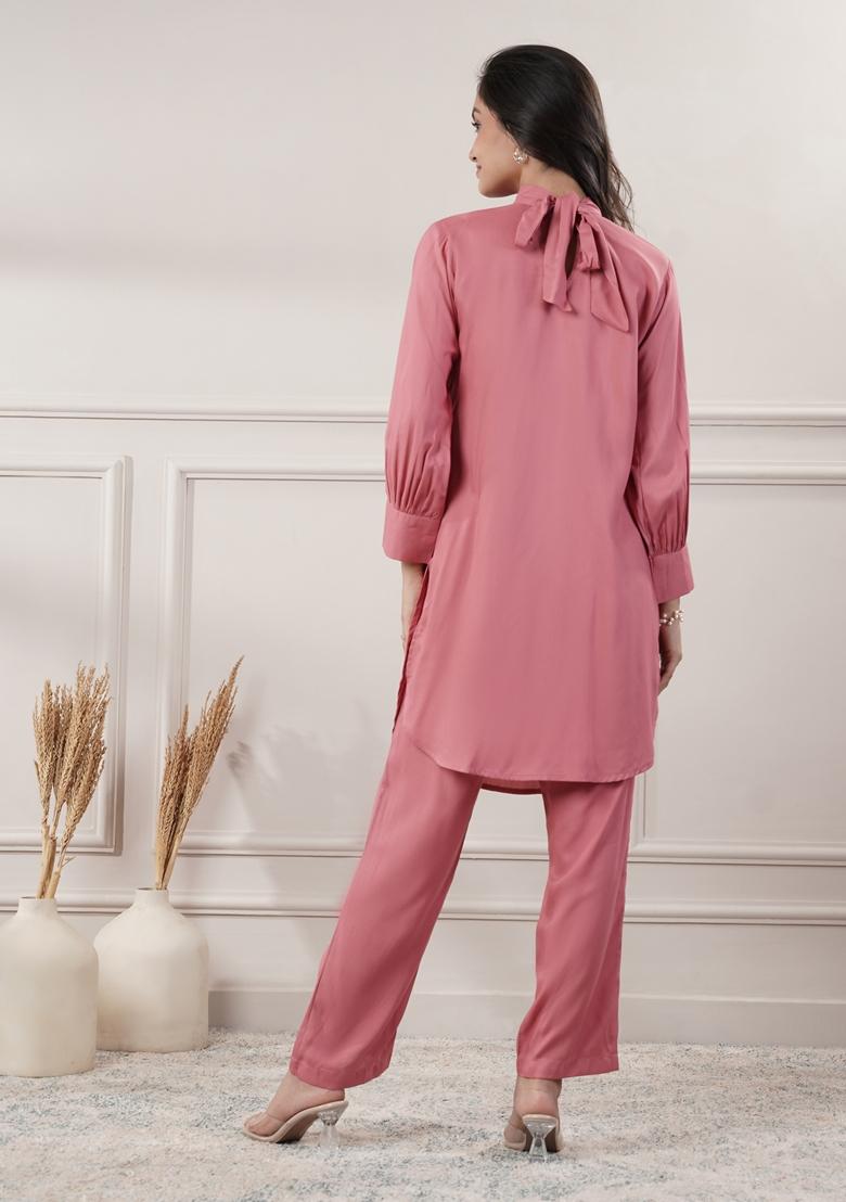 Peach Solid Cotton Co Ord Set