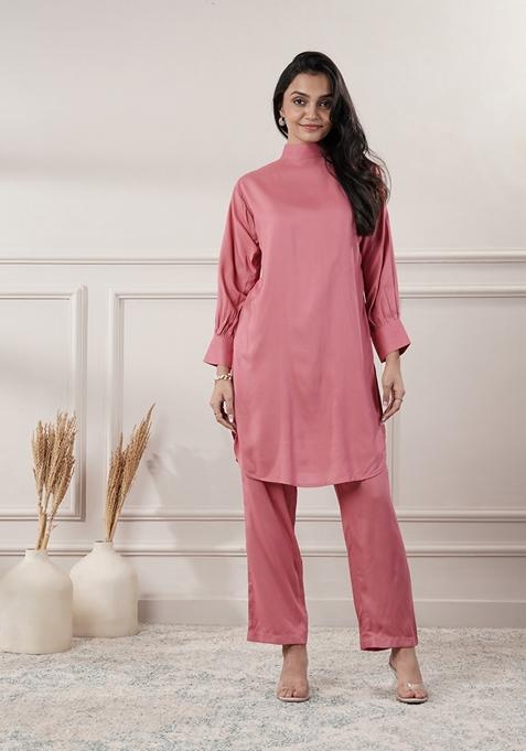 Peach Solid Cotton Co Ord Set