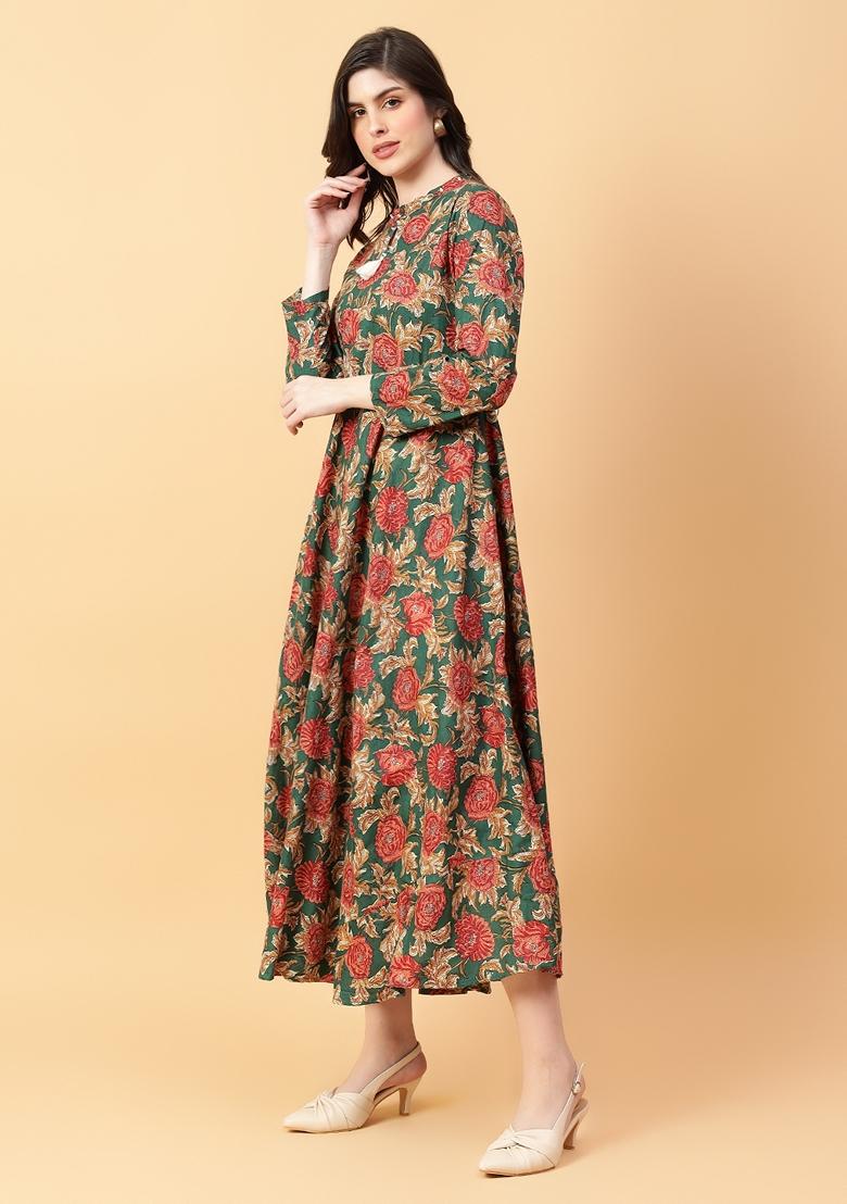 Green Printed Cotton Dress