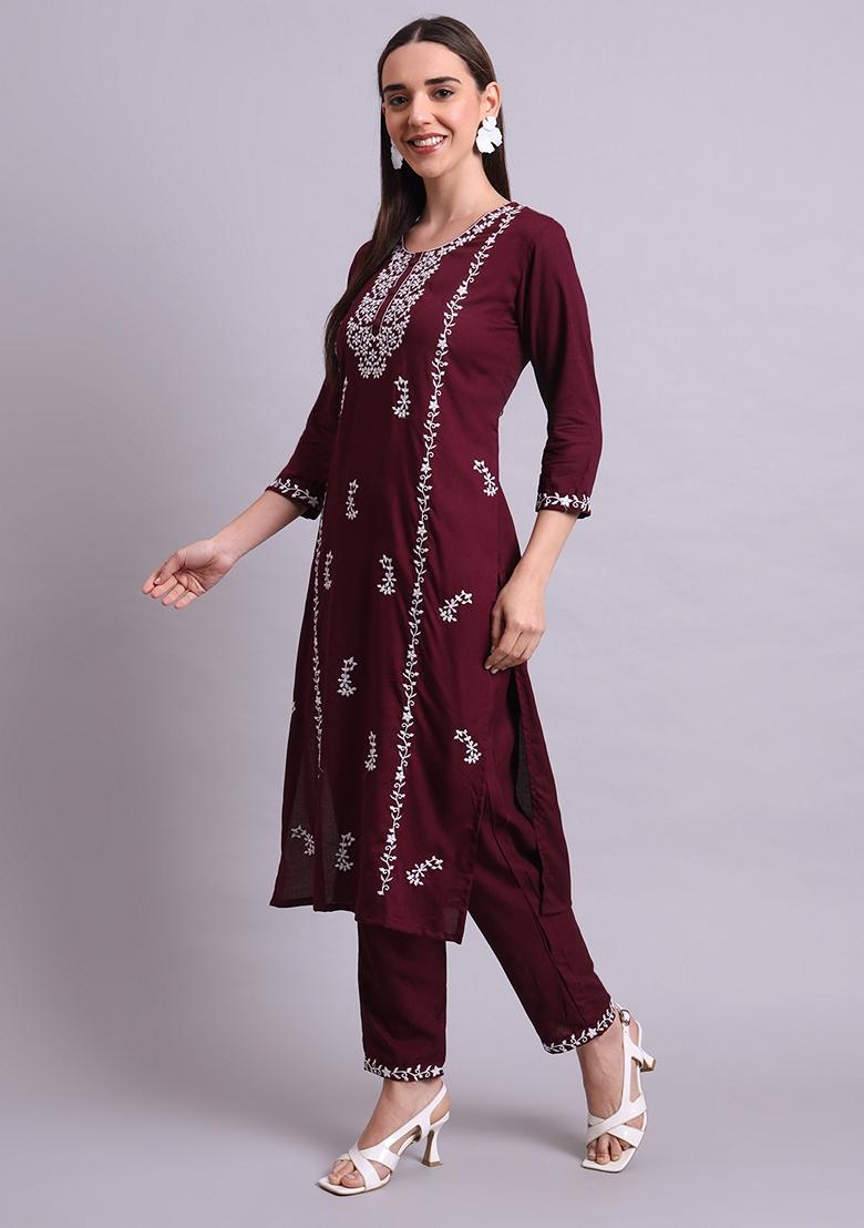Purple Embroidered Cotton Salwar Kameez