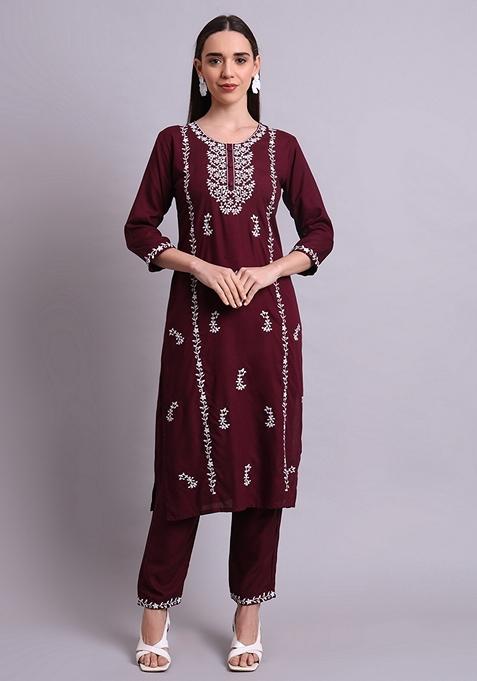 Purple Embroidered Cotton Salwar Kameez