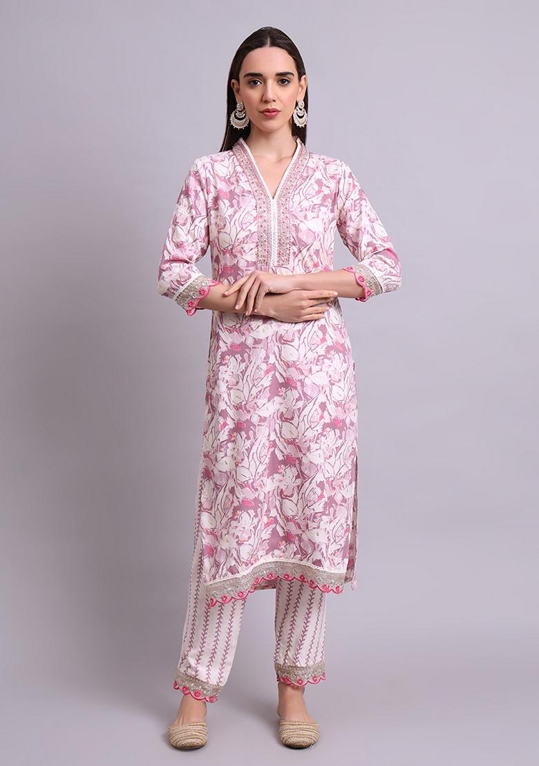 Off White Embroidered Cotton Salwar Kameez With Dupatta