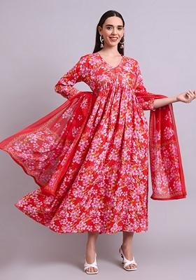 Red Embroidered Cotton Dress