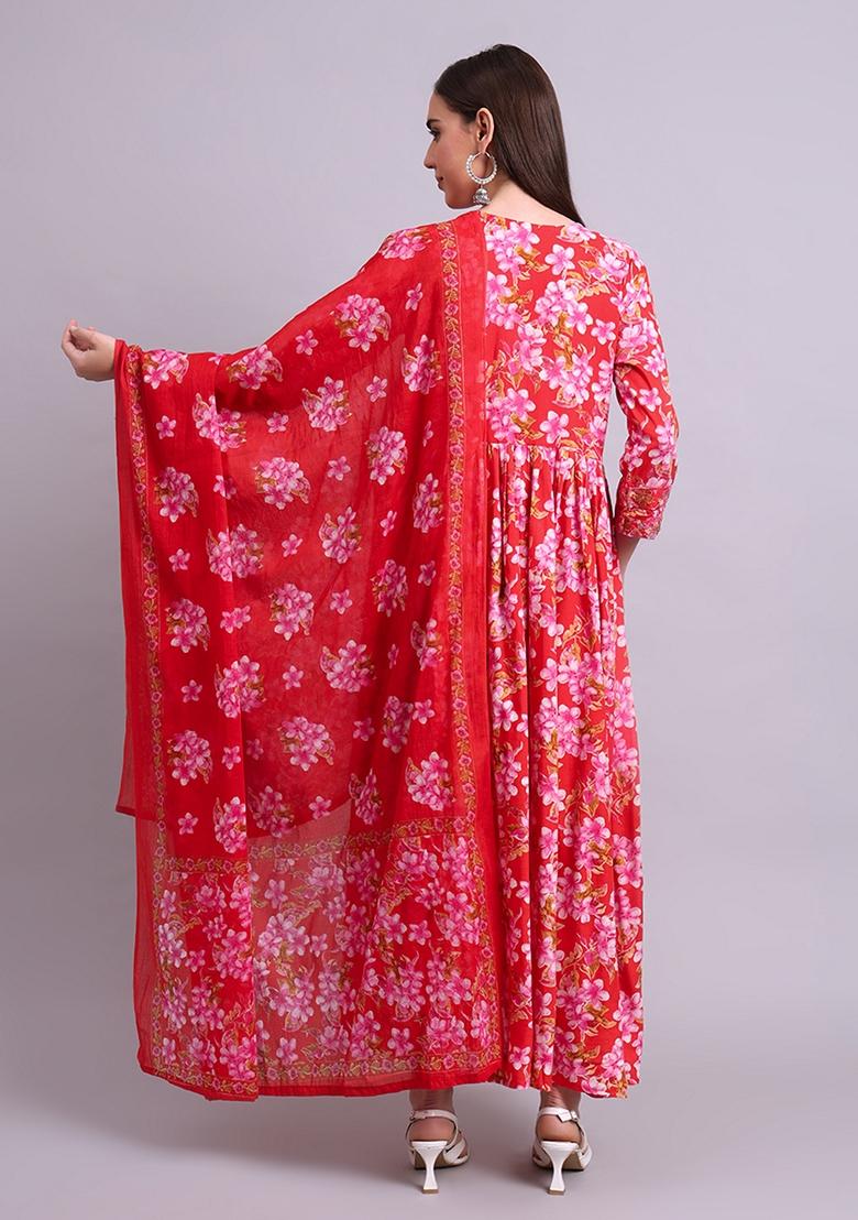 Red Embroidered Cotton Dress