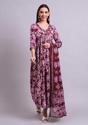Purple Embroidered Cotton Dress