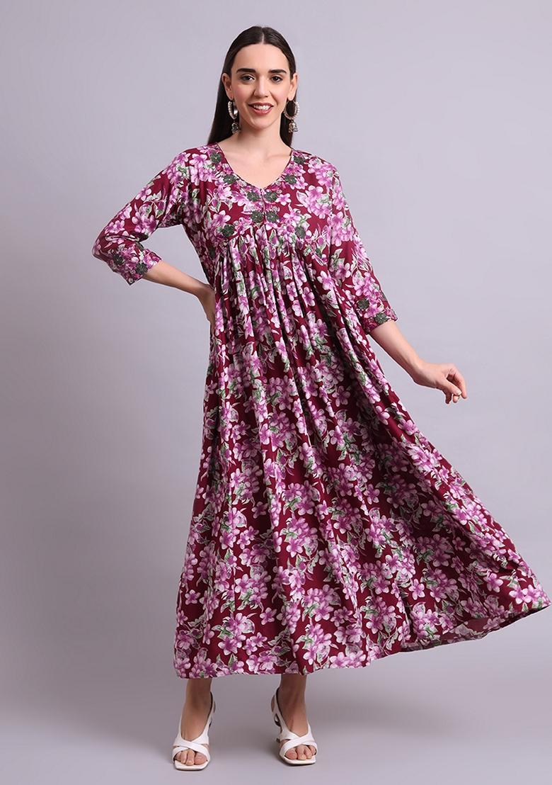 Purple Embroidered Cotton Dress