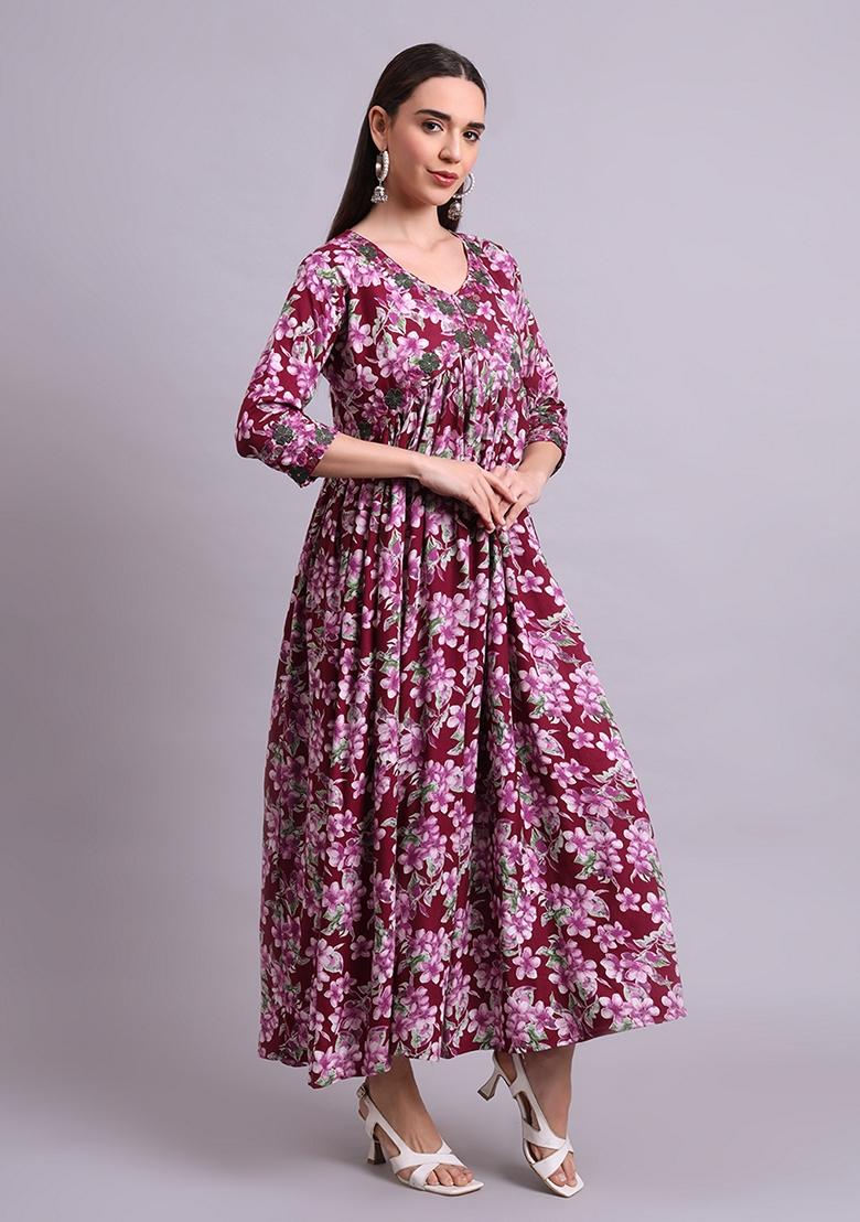 Purple Embroidered Cotton Dress