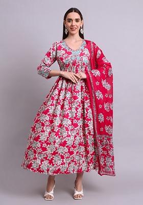 Red Embroidered Cotton Dress