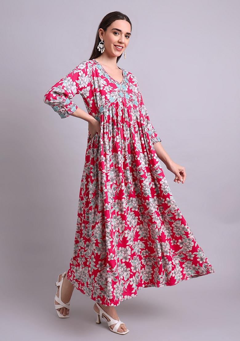 Red Embroidered Cotton Dress