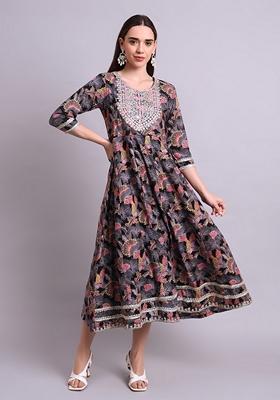 Black Embroidered Cotton Dress