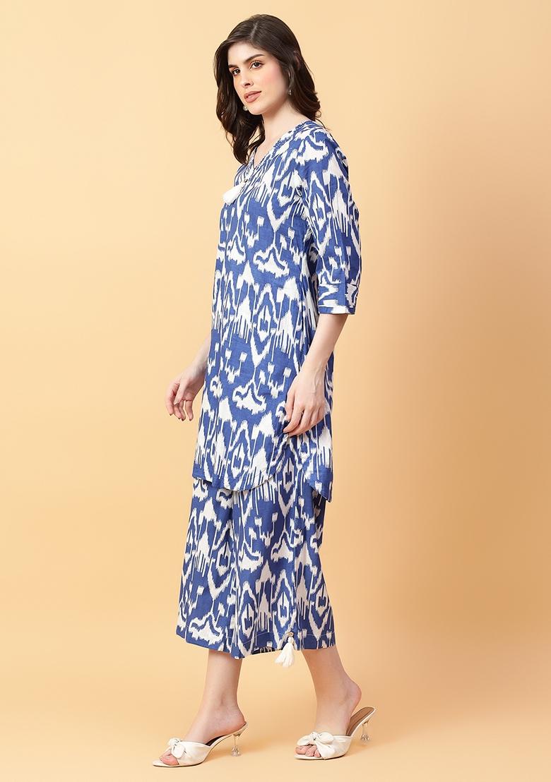 Blue Printed Cotton Co Ord Set