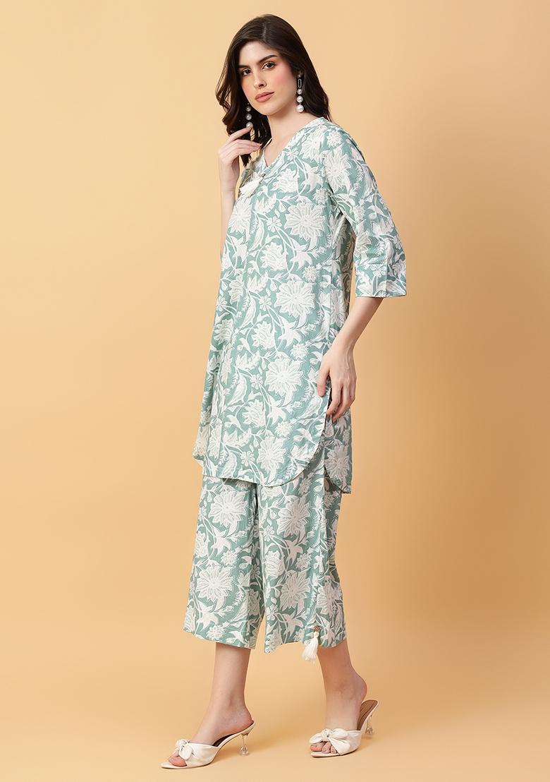 Green Printed Cotton Co Ord Set