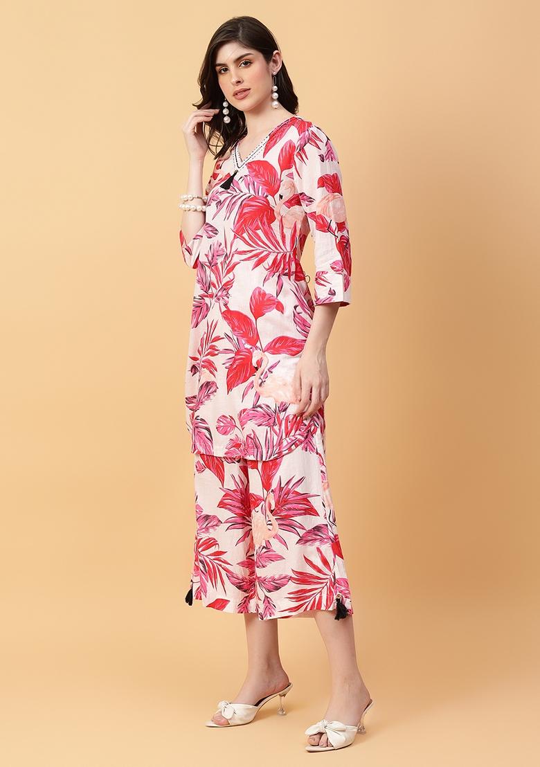 Red Printed Cotton Co Ord Set