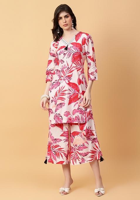 Red Printed Cotton Co Ord Set